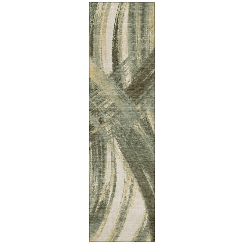 Machine Washable Indoor/ Outdoor Abstract Brushstroke Chantille Rug