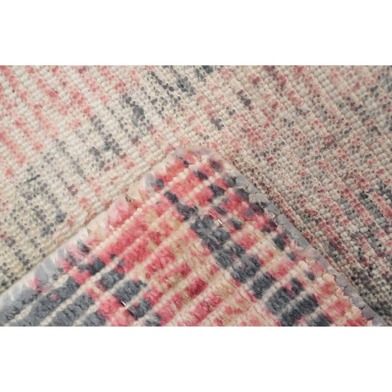 Hand Knotted Oriental Viscose Silk Carpet Modern All-Over Pink Abstract Area Rug - 4' 0'' X 2' 0''
