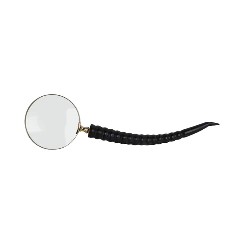 Glass Buffalo Horn Magnifying Glass Sculpted Handle Decor - 1" Black - 12" x 4" x 1"