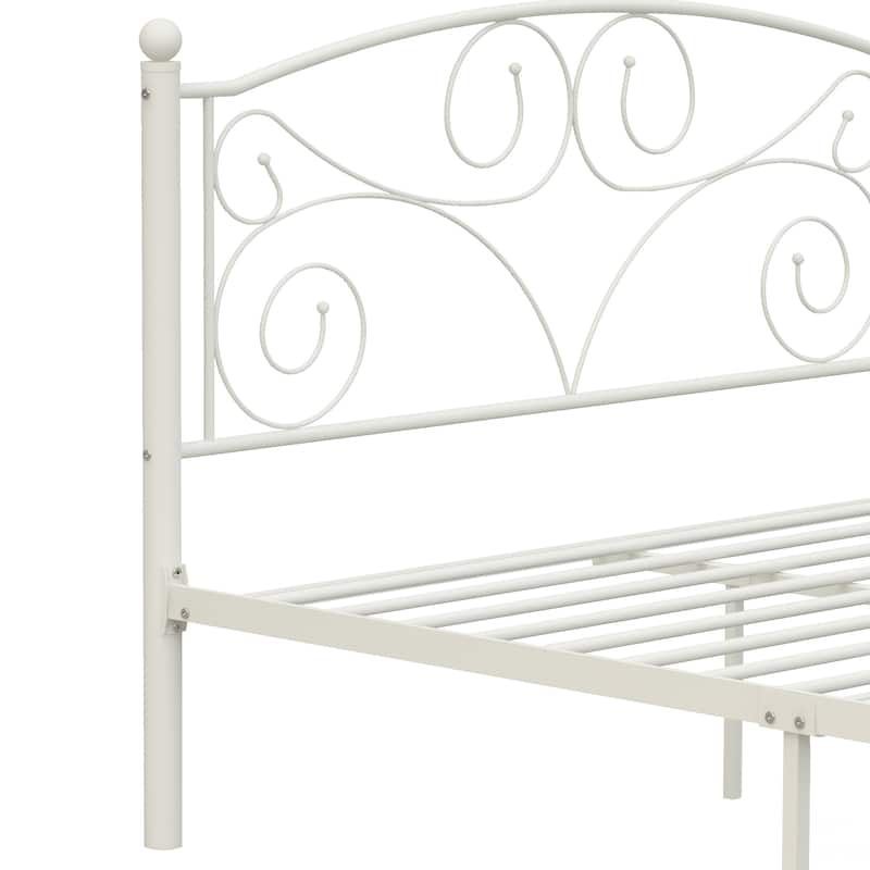Full Size Metal Platform Bed Frame with Wrought Iron-Art Headboard/Footboard, No Box Spring Required