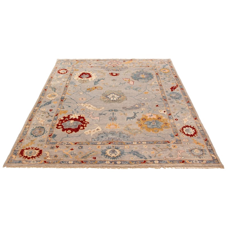 ECARPETGALLERY Hand-knotted Modern Oushak Grey Wool Rug - 8'0 x 10'0