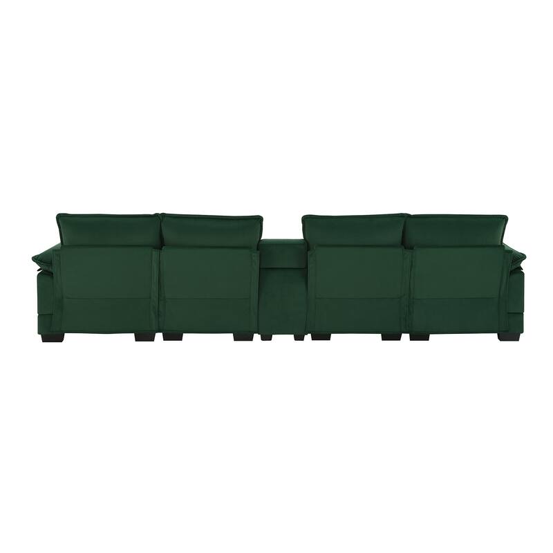 6-Seat U-Shaped Sofa with Console, Cupholders & USB Ports, Chenille Upholstery, 123"