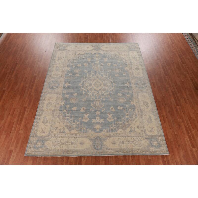 Hand Knotted Oriental 100% Wool Carpet Transitional Medallion Navy Blue & Blues Oushak Area Rug - 11' 10'' X 9' 0''