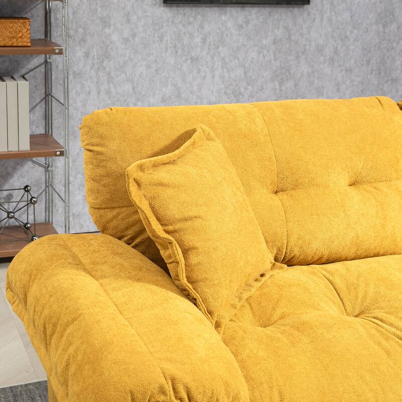 Luxurious 84" Chenille Fabric Recliner Sofa with Memory Foam and 2 Throw Pillows for Small Spaces