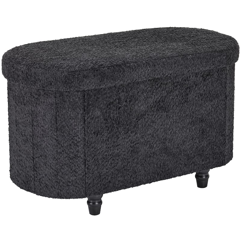 Black Boucle Storage Ottoman Bench Modern Upholstered Seat 30" x 15" - Black - Large