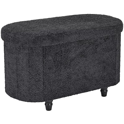 Black Boucle Storage Ottoman Bench Modern Upholstered Seat 30" x 15"