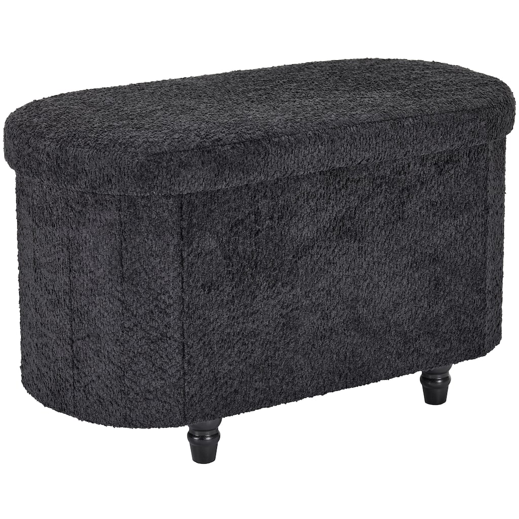 Black Boucle Storage Ottoman Bench Modern Upholstered Seat 30" x 15"