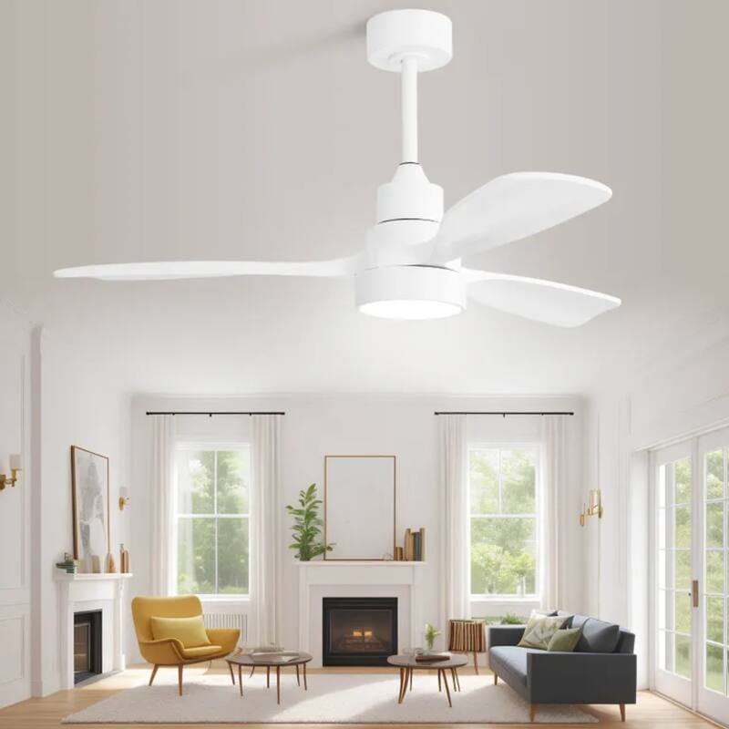 48-Inch Gold & White Wood Ceiling Fan with LED Light & Remote Control - 48