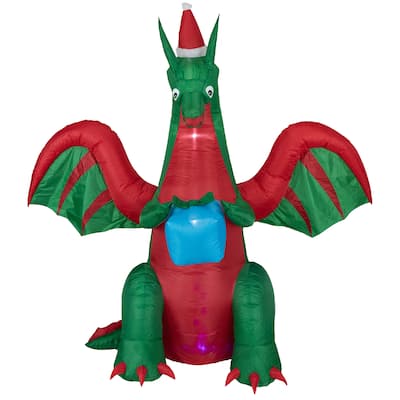 6' Inflatable LED Dragon With Gift Outdoor Christmas Decoration - Green