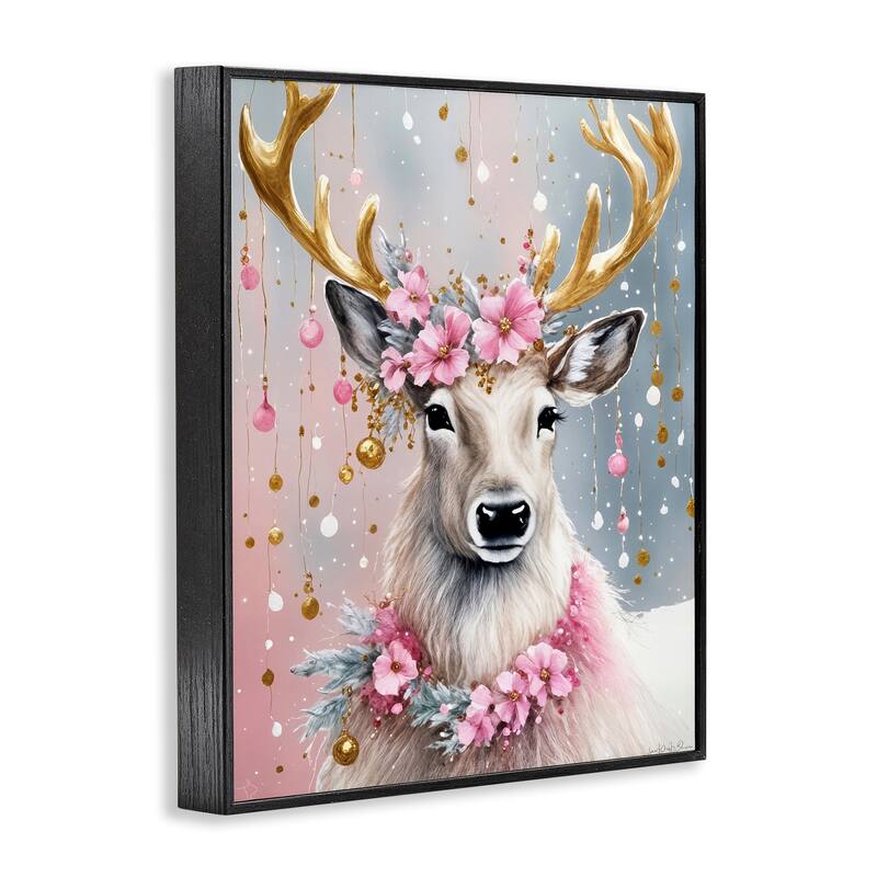 Stupell Ornamental Florals on Deer Framed Giclee Art Design By Tabz Jones