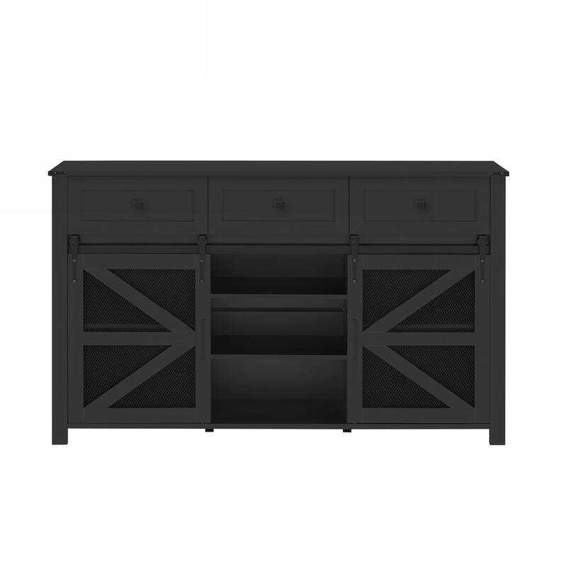 Sliding Barn Door Sideboard Buffet Cabinet with 3 Drawers, Adjustable Shelves
