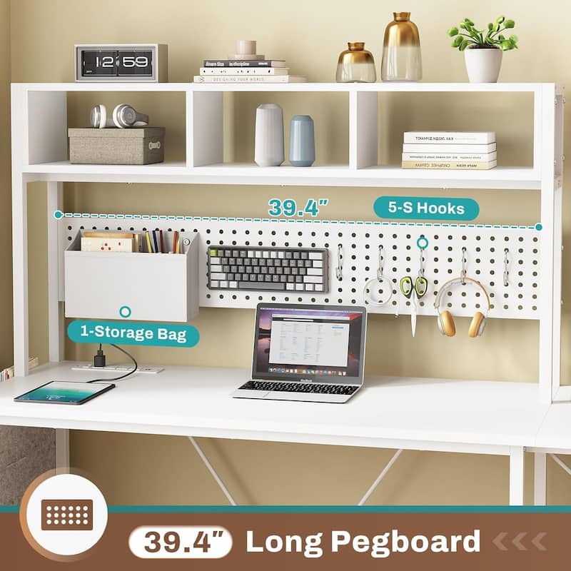 L Shaped Gaming Desk Computer Desk Corner Desk Pegboard Power Outlet