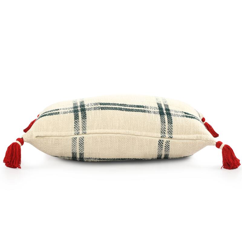 Sevita Woven Holiday Plaid Cotton Throw Pillow