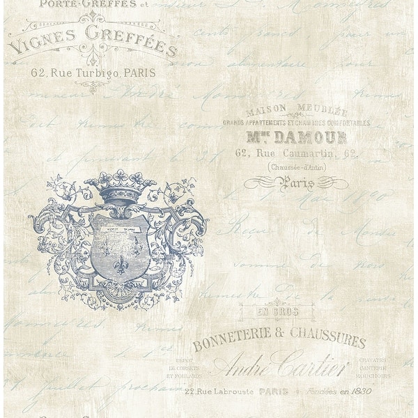 slide 2 of 6, Seabrook Designs Charleston Labels Unpasted Wallpaper 20.5 in. W x 33 ft. L - Sea Blue