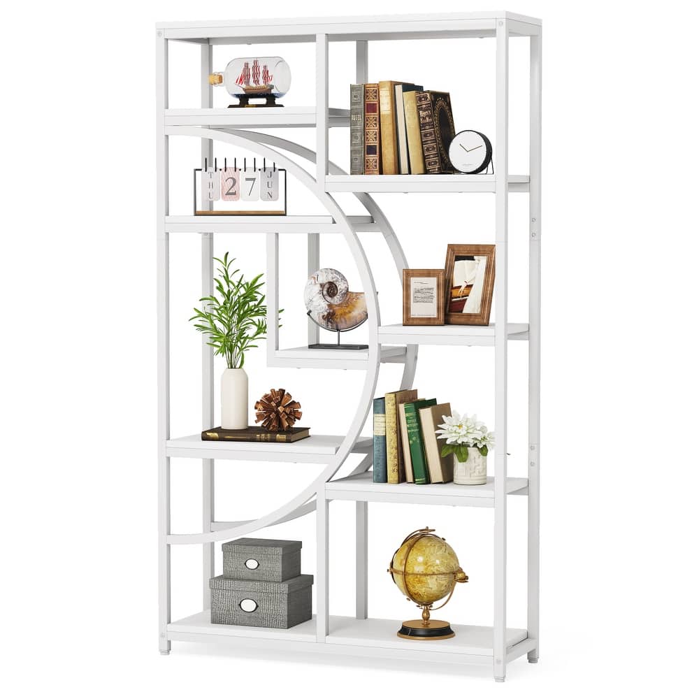 Industrial Etagere Bookcase with 8-Open Storage Shelf, Tall Geometric Book Shelves