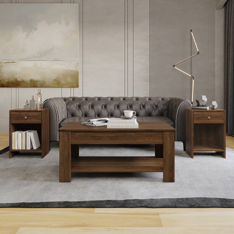 Clayfell Magnolia 3 Piece Coffee Table Set - Brown