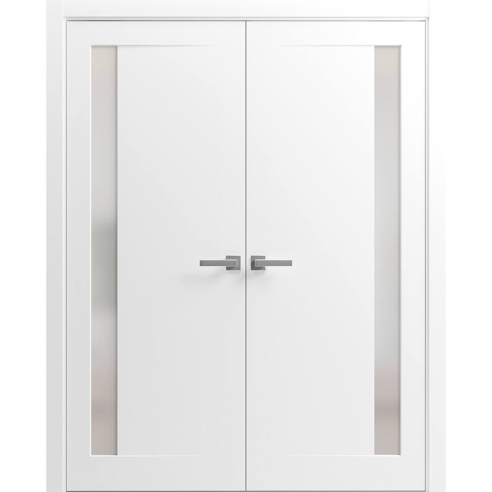 Solid French Double Doors 36 x 80 inches | Planum 0660 Painted White with Frosted Glass