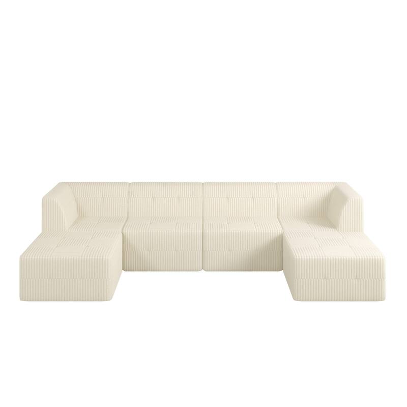Modular Compressed Chaise Couch U-shaped Sectional Sofa with 2 Ottomans Large Corduroy Upholstered Sofa for Living Room