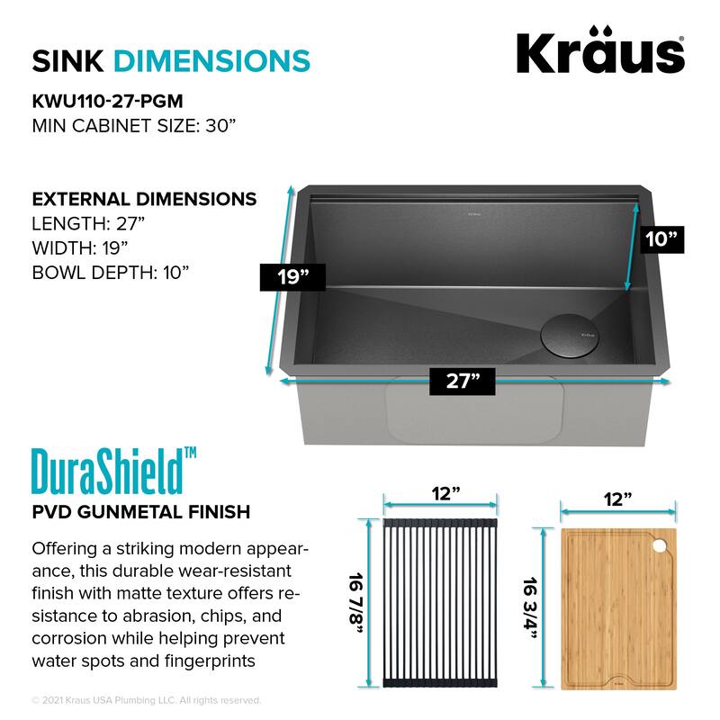 KRAUS Kore Workstation Undermount Stainless Steel Kitchen Sink