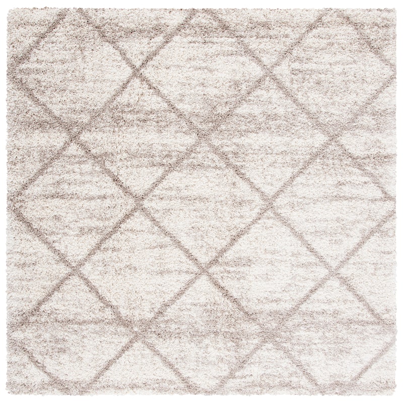 SAFAVIEH Hudson Shag Estella Diamond Trellis 2-inch Thick Rug - 7' Square - Multi Ivory/Beige - Square