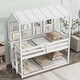 preview thumbnail 3 of 9, White Twin over Twin Size Wood Low Bunk Bed with Semi-enclosed Roof, Guardrails, Bedside Shelves and Ladder