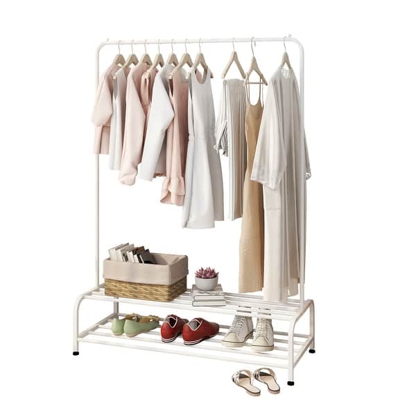 Clothing Garment Rack with Lower Storage Shelf for Boxes Shoes Boots ...