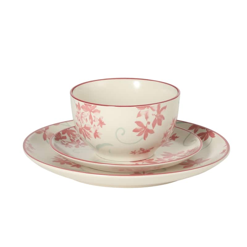 Gibson Home Admiral Hall 12-Piece Stoneware Durable Everyday Dinnerware Set- Plates & Bowls with Floral Pattern