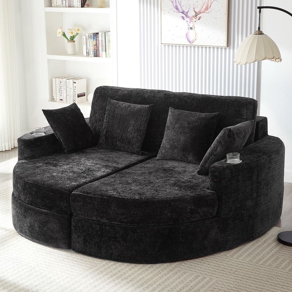 Roomfitters Curved Chaise Lounge Sofa 80" Upholstered Sofa Bed with Cup Holders, Modern Oversized Comfy Couch for Living Room