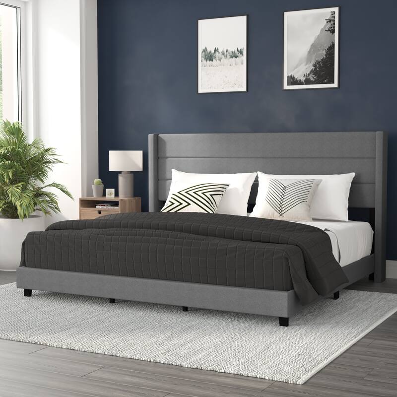 Upholstered Platform Bed with Wingback Headboard