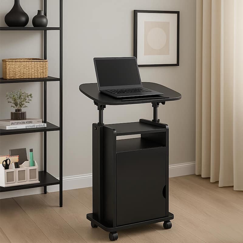 Rolling Laptop Cart Sit-to-Stand with Adjustable Height & Storage