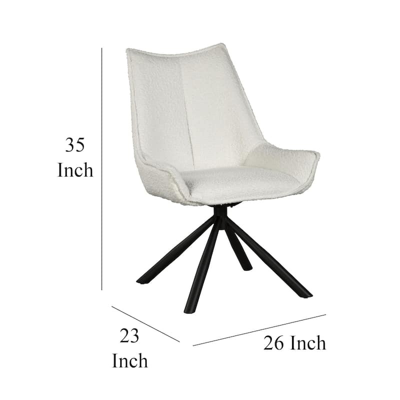 Amyra Swivel Accent Side Chair, White Fabric, Modern Black Iron Frame