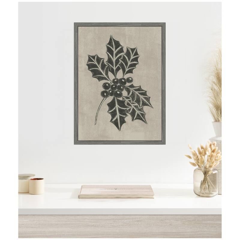 Kate and Laurel Framed Canvas Holly Berry by Nikita Jariwala