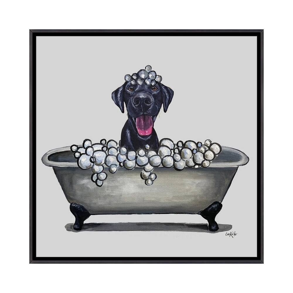iCanvas "Dogs In The Tub Series, Black Lab In Bathtub" by Hippie Hound Studios Framed