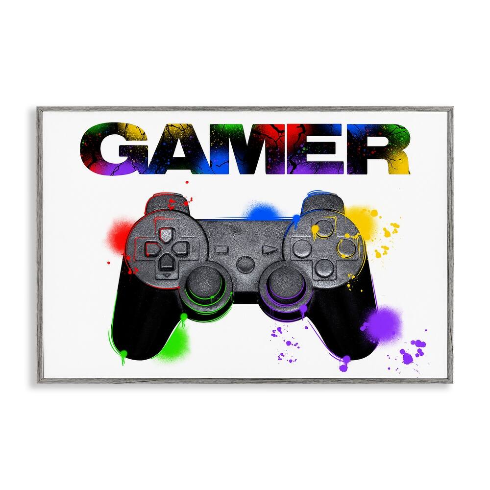 Stupell Gamer with Rainbow Splashes Framed Giclee Art Design By Marcus Prime