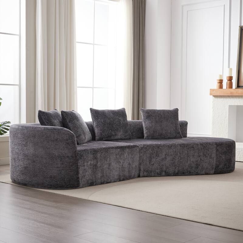 Curved Loveseat Sofa Chenille 4-Seat Cloud Couch with 4 Pillows