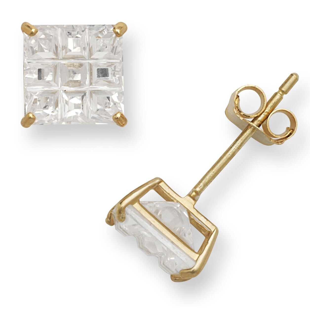 Curata 14k Gold 9-segment Princess Cubic Zirconia Stud Earrings