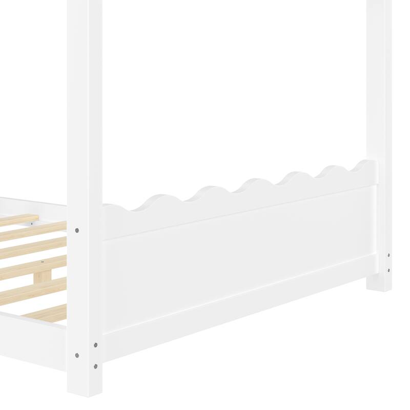 Full House Floor Bed with Support Slats, Solid Wood House Bed Frame for Kids, No Box Spring Needed
