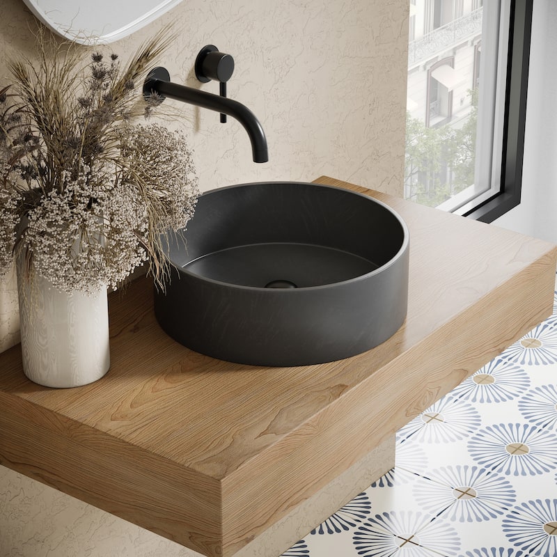 Lisse 14.5” Round Concrete Vessel Bathroom Sink in Dark Grey