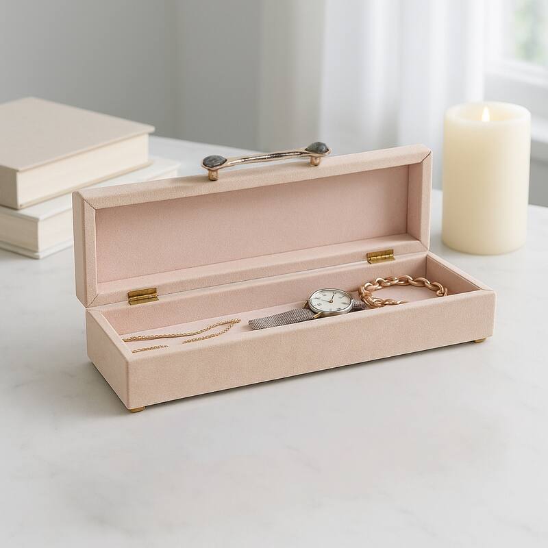 Gemstone Decorative Box with Sculptural Handle and Lid - 18", Tan - 18.0"