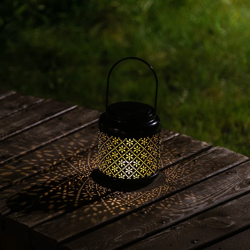Adeco Solar Outdoor Metal Lantern Black Metal with Hanging Handle