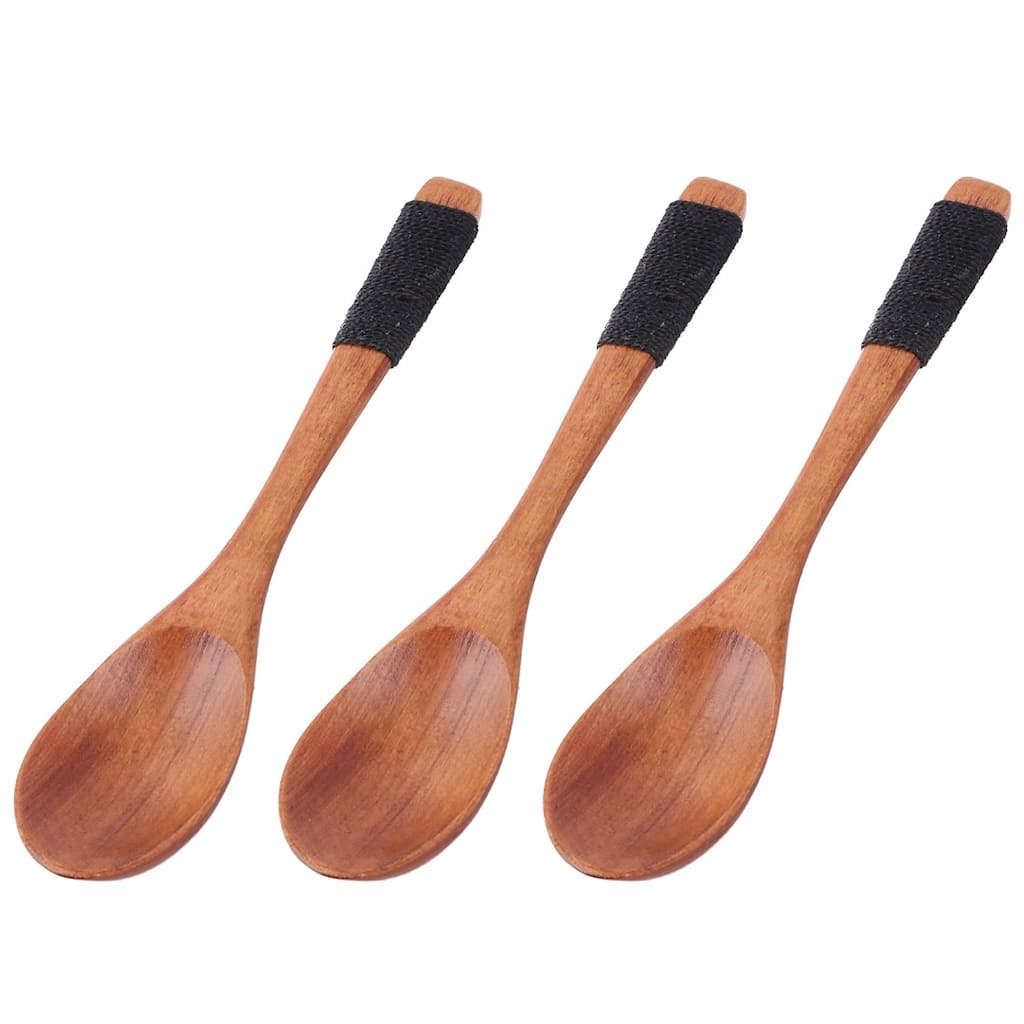 Kitchen Cooking Wood Salt Candy Sauce Peper Holder Spoon 15cm Length 3pcs - Brown