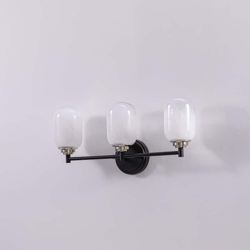 Vidalite Seren 3-Light Matte Black Wall Sconce Light with Handmade Glass Shades and Rotatable Lights, Modern Style - 5" x 20"
