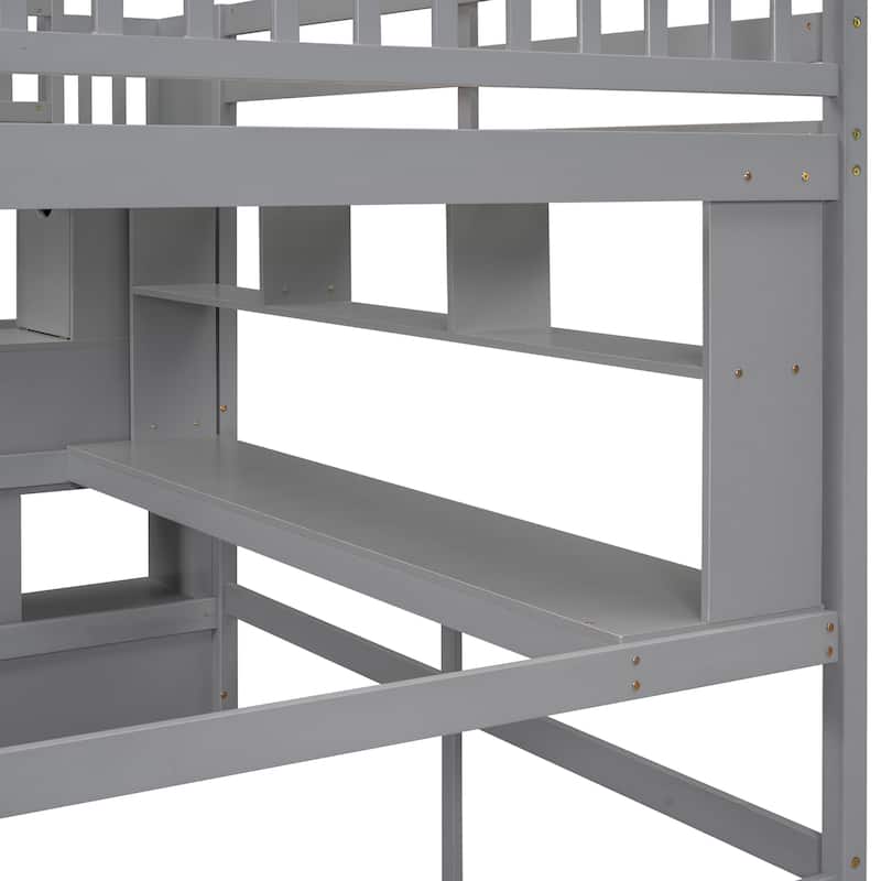 Full Size Loft Bed with Desk and Shelves