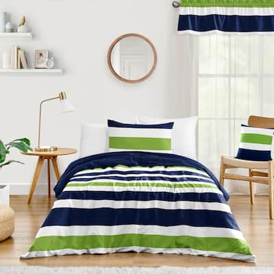 Sweet Jojo Designs Navy and Lime Stripe Collection 2pc Twin Bedding Set