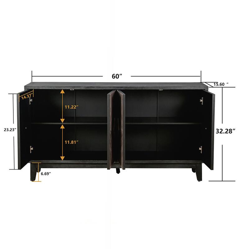 4-Door Solid Wood Storage Cabinet