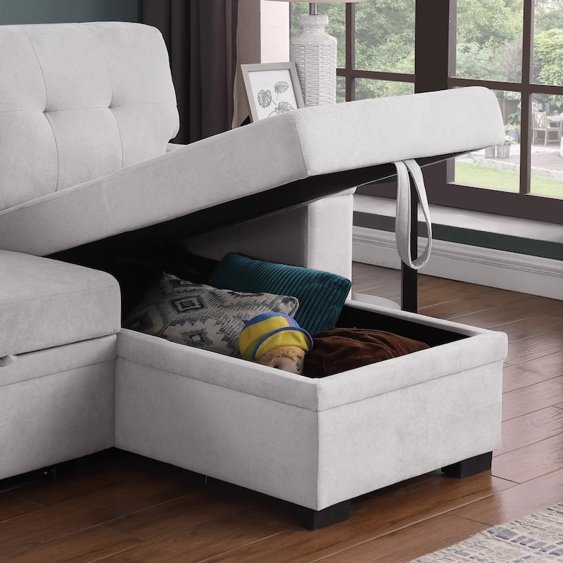 84.5"W Light Gray Woven Reversible Sleeper Sofa with Storage Chaise