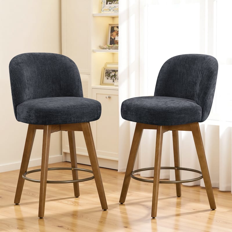 Fabric Upholstered Counter Height Swivel Bar Stools - 37.8"H x 19.7"W x 23.2"D