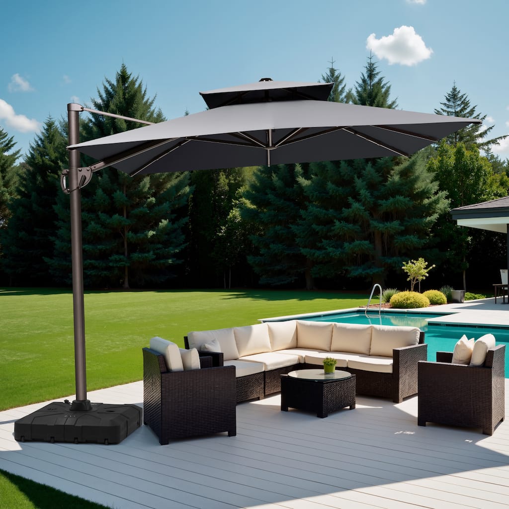 Outdoor 9 x 11 ft Double Top Patio Cantilever Umbrella with Base