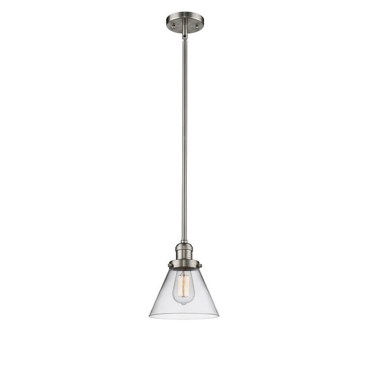 Innovations Lighting Large Cone Single Light 8" Wide Mini Pendant with - Brushed Satin Nickel / Clear