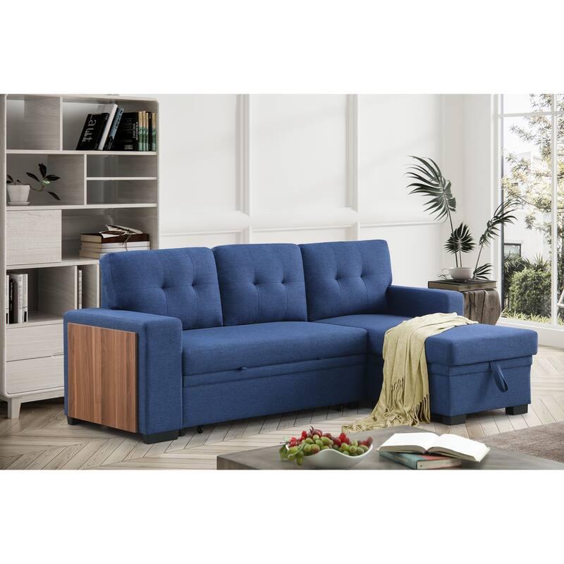Blue Linen 3-Piece Upholstered Sectional Sofa